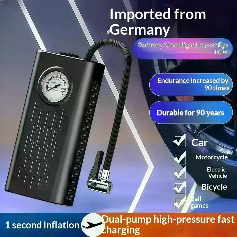 Tire Inflator Portable Air Compressor Pointer Pressure Gauge Cordless Qme