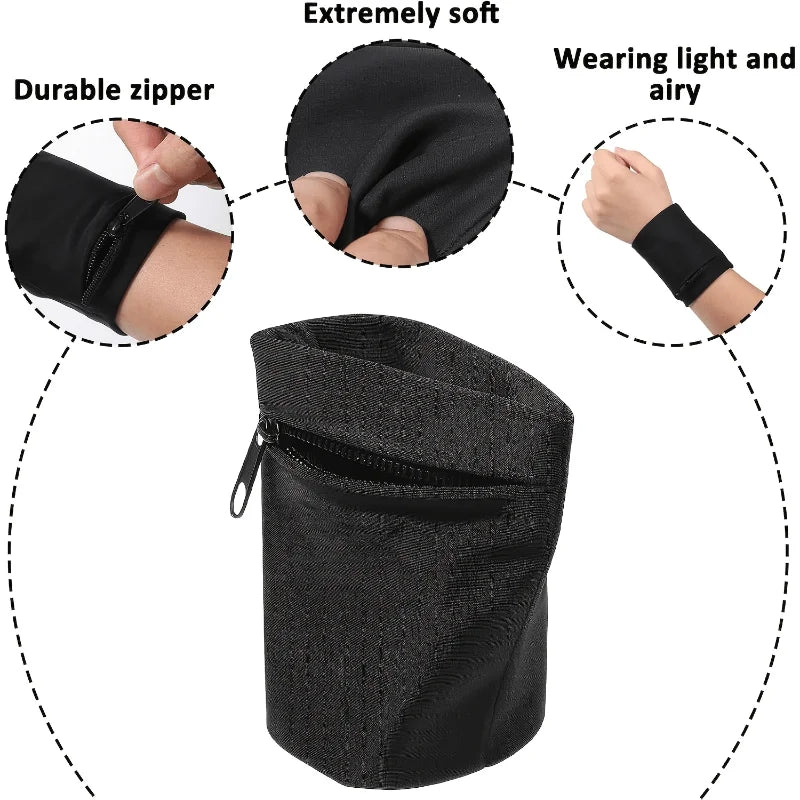 Elastic Wrist Wallet Pouch, Zipper Sports Arm Band Bag, Anti-Theft Travel Wrist Pocket For Running Gym Travel Qme