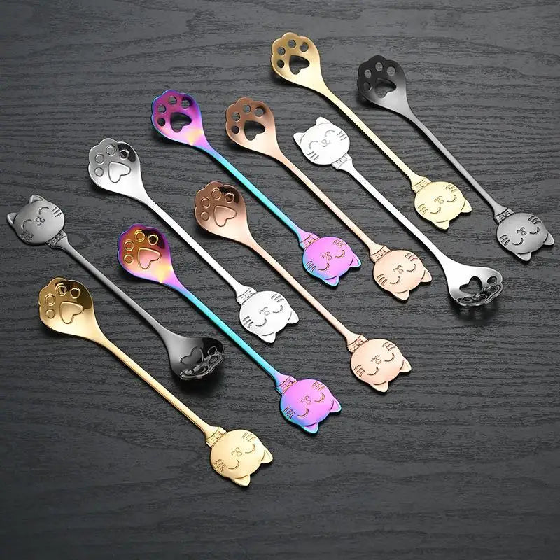 Stainless Steel Cat Claw Coffee Mixing Spoon Creative Ice Cream Cake Qme
