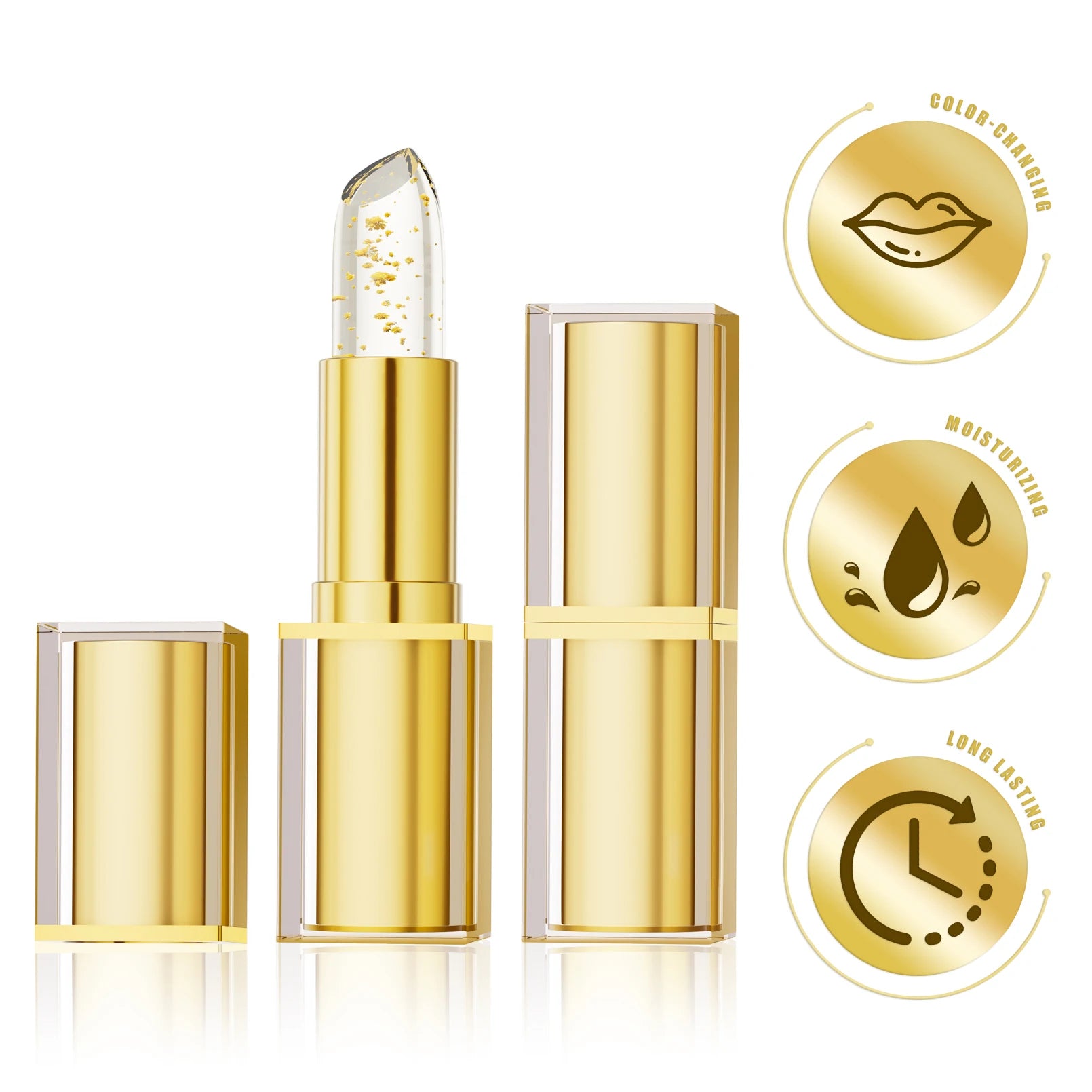 Color Changing Lipstick,Gold Crystal Ph Lipstick Color Changing,Long Lasting 24 Hours Moisturizing Glossy Shine Lip Gloss Qme