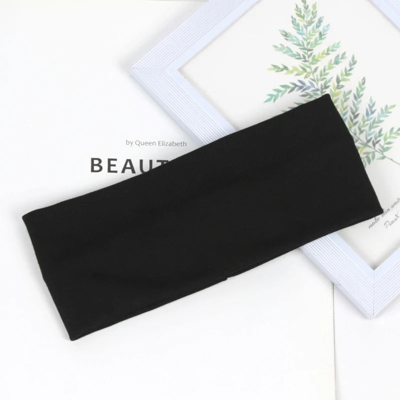 Unisex Solid Wide Elastic Hairband Running Sport Headband Yoga Qme black