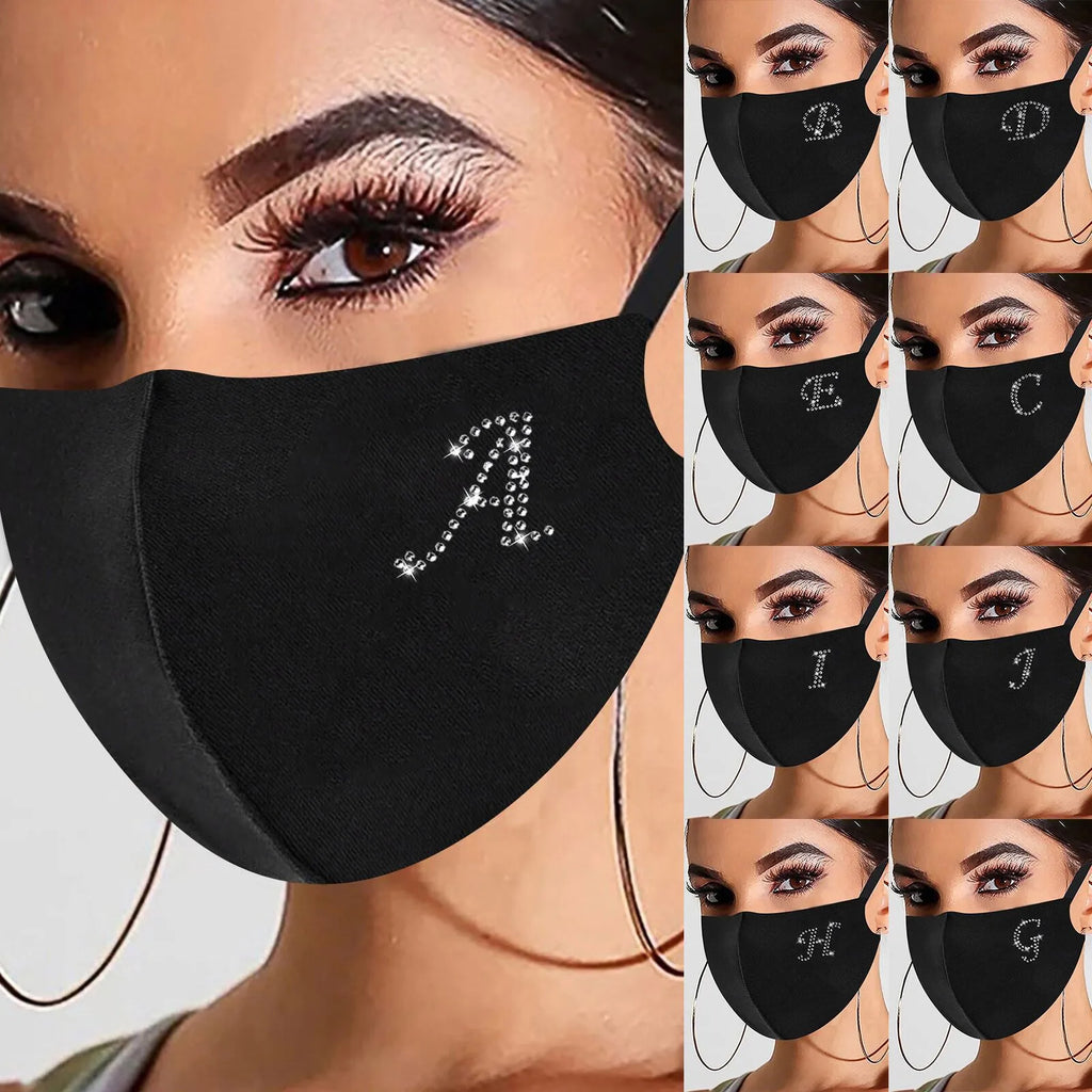 Rhinestone Letter Ice Silk Cotton Mask Adult Black Resuable Washable Soft and Comfortable Mask Outdoor Cycling Mask Qme