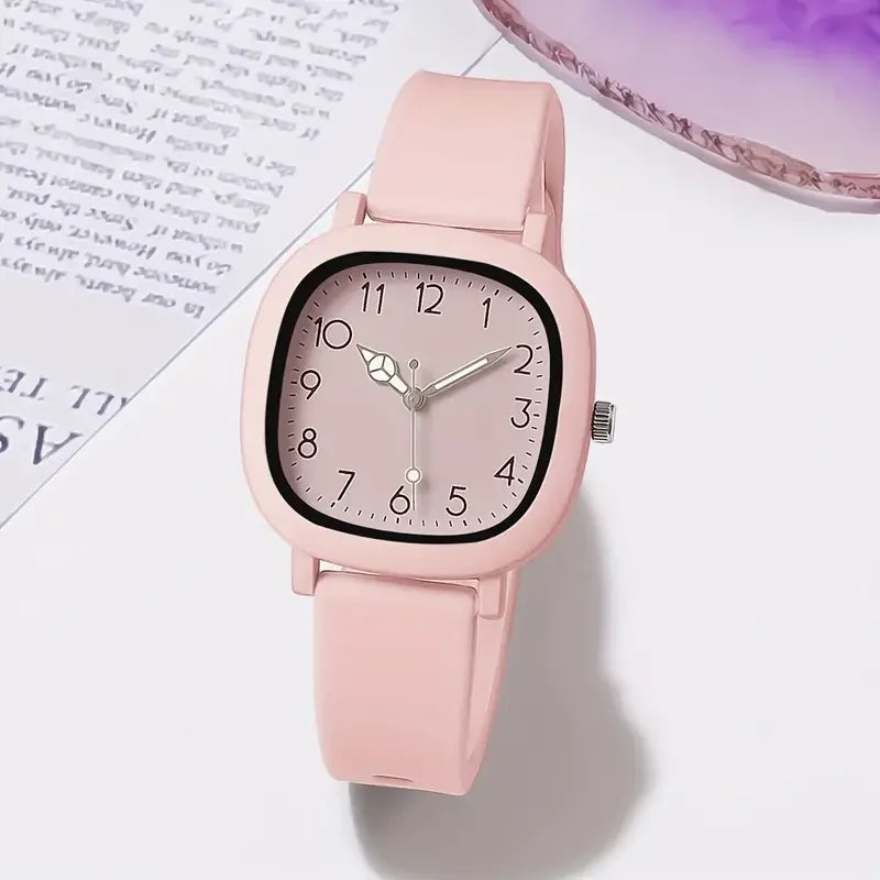 Candy Color Square Women Watch Casual Silicone Band Quartz Wristwatch 10 Colors Fashion Ladies Sports Clock Reloj Mujer No Box Qme Pink
