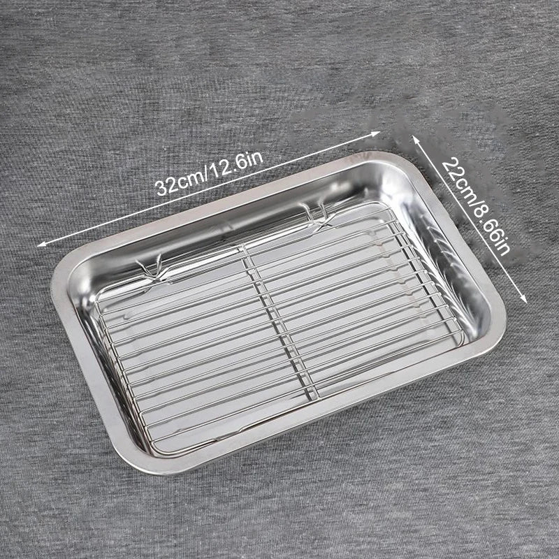 Stainless Steel Baking Tray Removable Cooling Rack Non-stick BBQ Pan Qme Set M