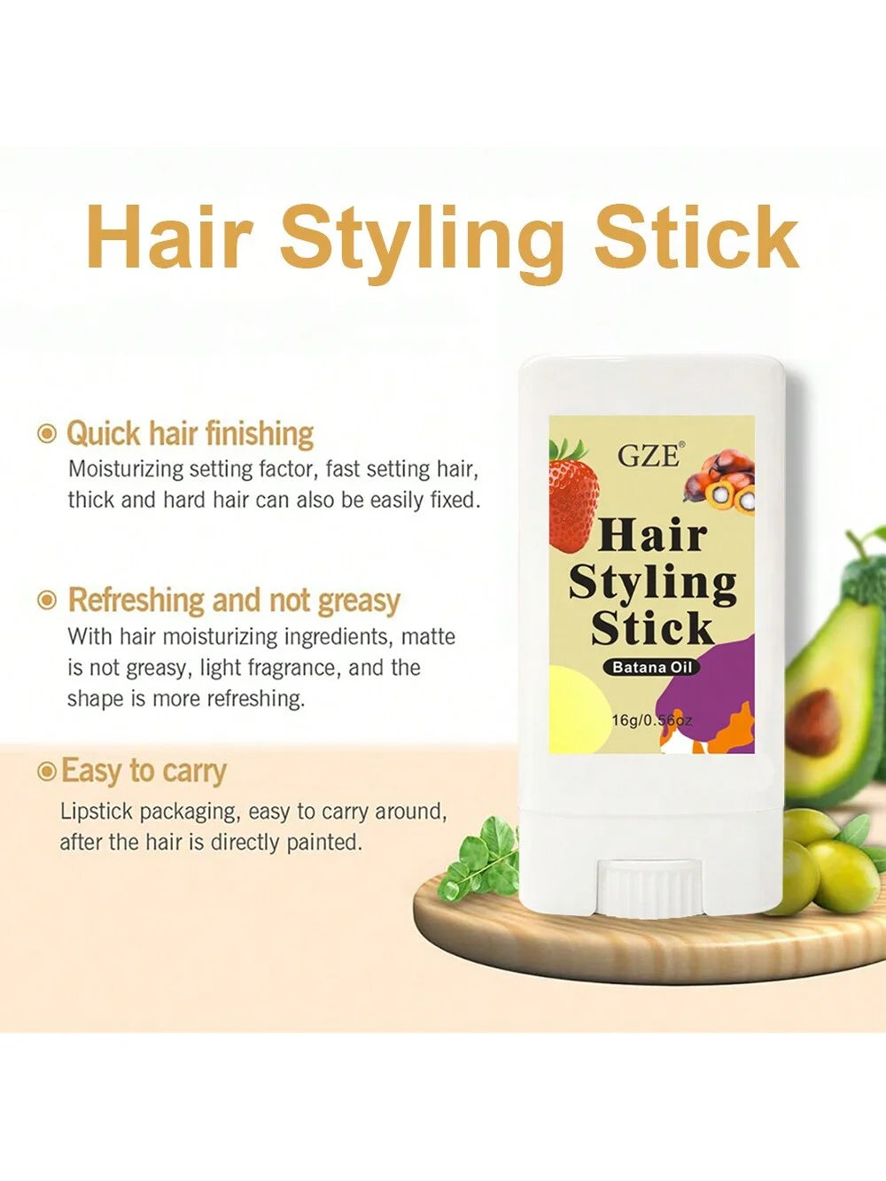 GZE Travel Size HAIR STYLING STICK Strong Hold Long-lasting Styling Shine And Smooth Hair Finishing Stick no flaking Anti Frizz Qme