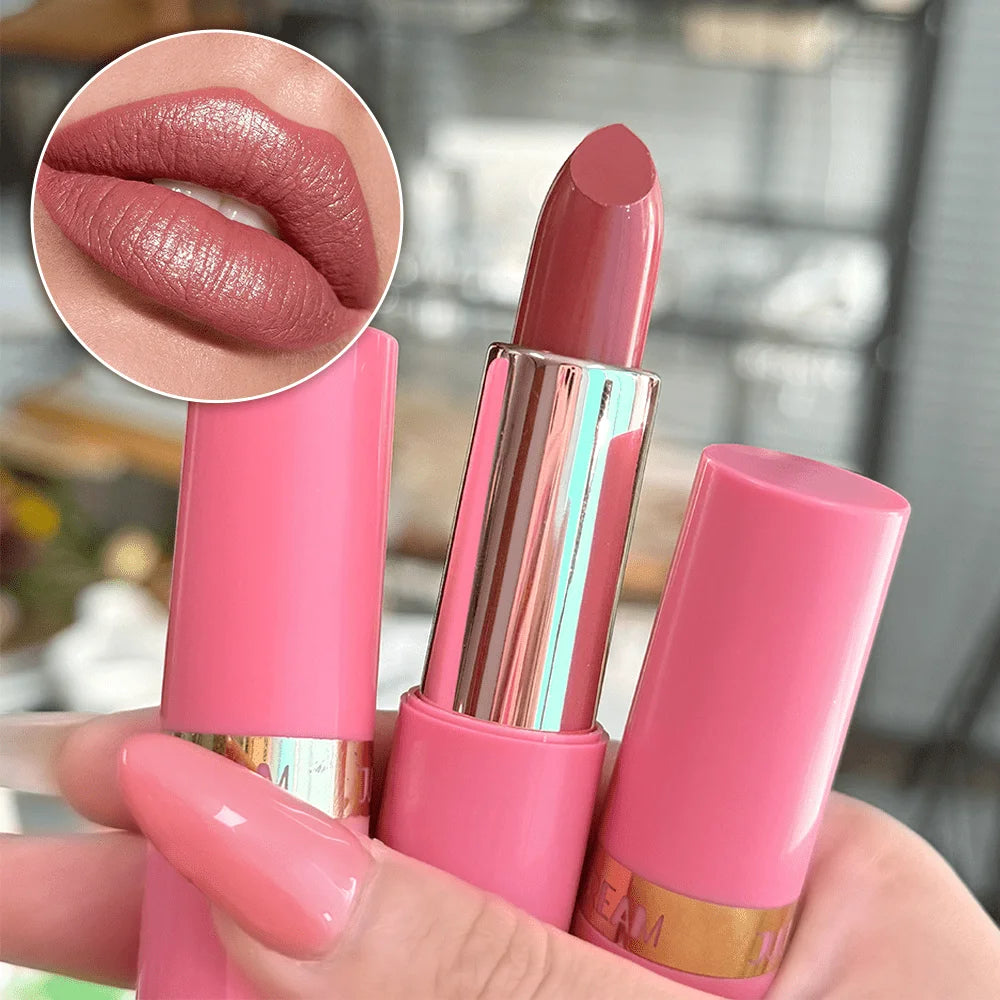 JUJU DREAM Rose Gold Tube Glossy Lipstick Hydrating Silky Dusty Pink Qme