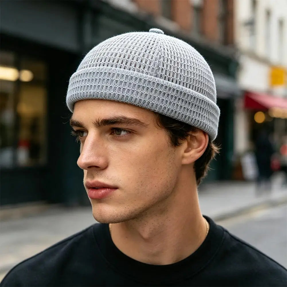 Mens Mesh Brimless Cap Outdoor Sport Summer Docker Beanie Hat Flip Qme
