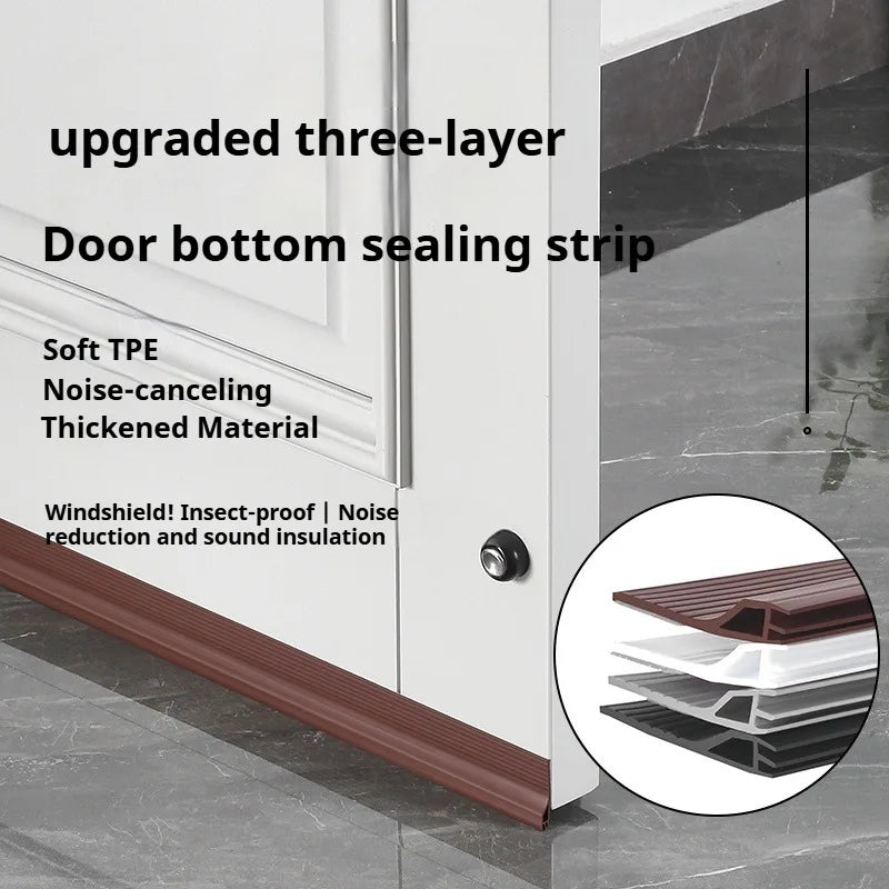 1M TPE Door Bottom Gap Sealing Strip Self-adhesive 3-layer Windproof Anti-Cold Noise Reduction Wearproof Window Weather Strip Qme