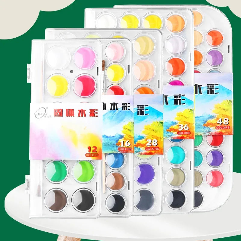 12/16/28/36/48 Colors Portable Solid Watercolor Paint Set Art Supplies for Amateur Hobbyists Painting Lovers Art Drawing Tools Qme
