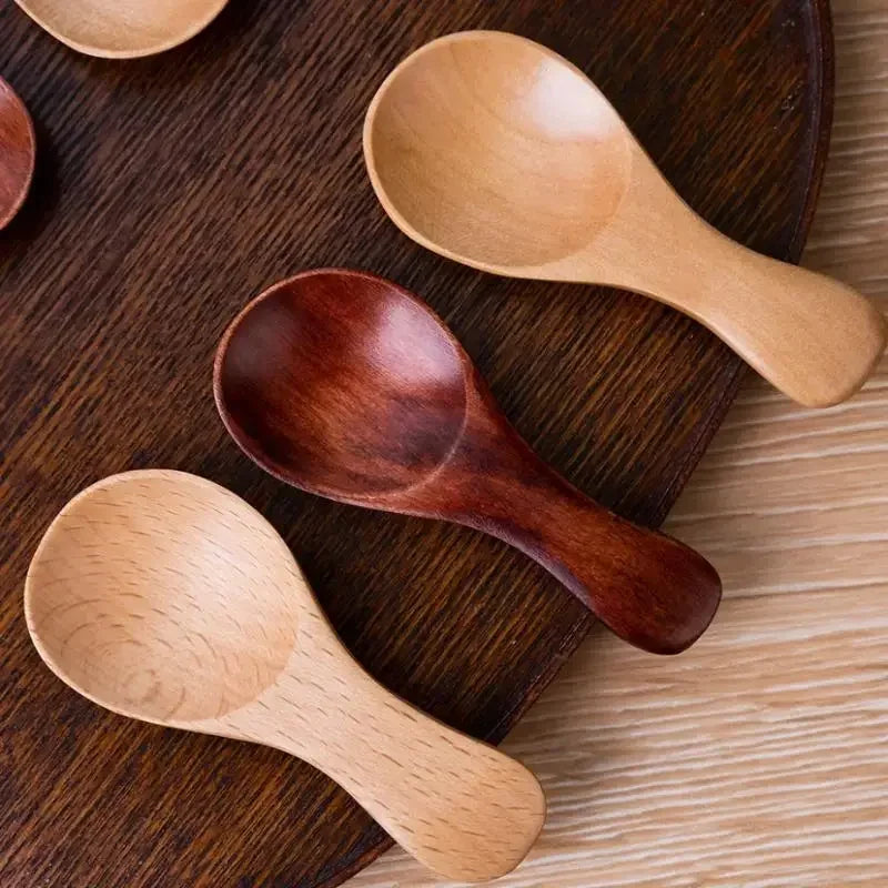 1pcs Mini Wooden Spoons Kitchen Spice Condiment Spoon Coffee Sugar Teaspoons Kids Short Handle Wood Scoops Home Tableware Qme