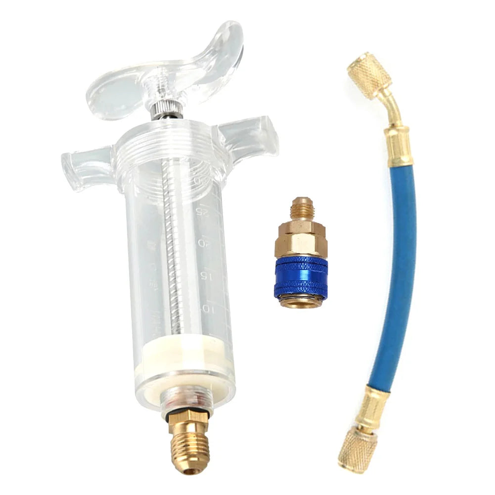 Air Conditioning Oil Injector 1Oz Liquid Fuel Injector 1/4 SAE Oil Dye Coupler Adapter Low Side for Vehicle Home Air Conditioner Qme B