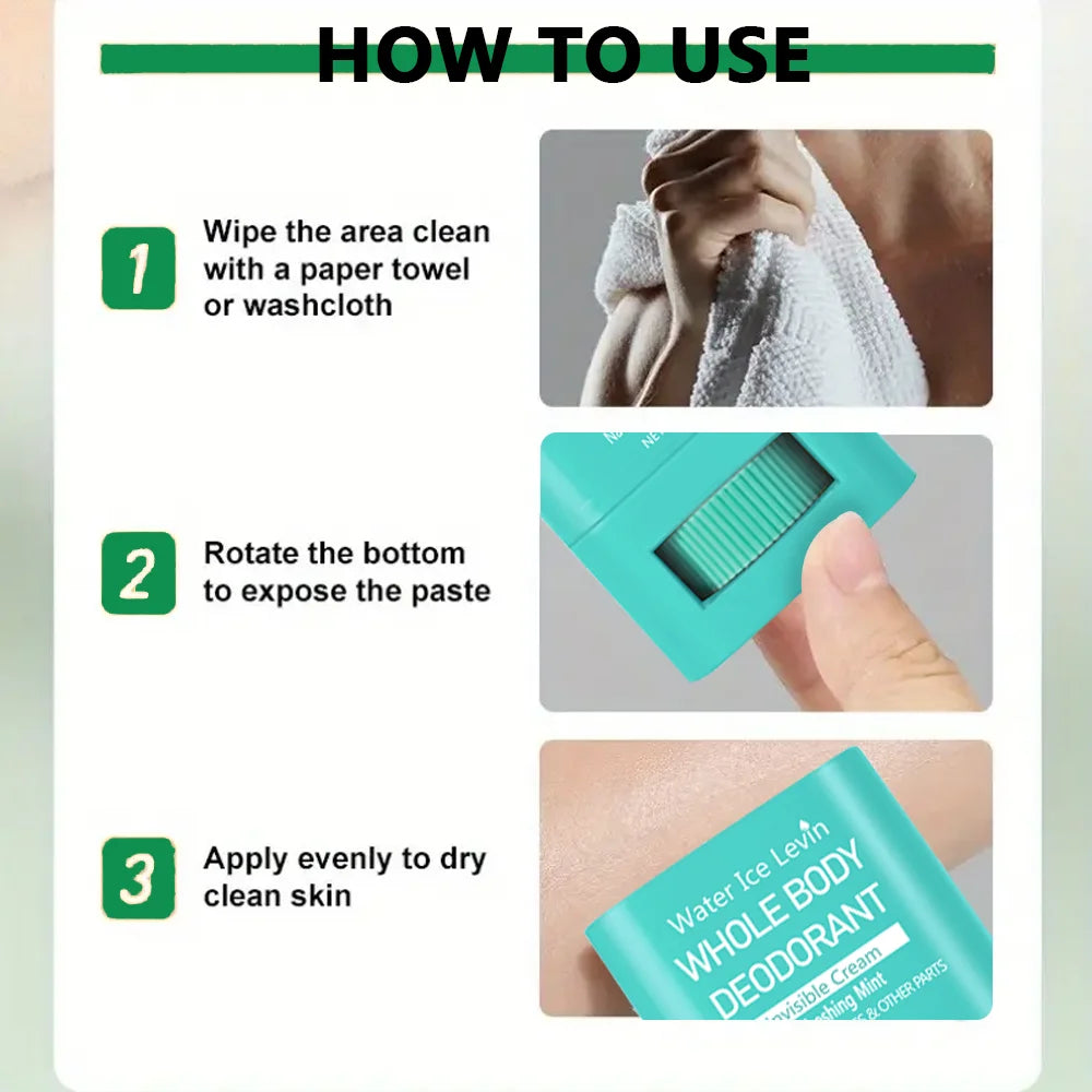 Whole Body DeodorantInvisible Cream Stick Deodorizing Fast Drying Retain Scent Refreshing Body Wrist Odor Anti Sweat Creams for Qme