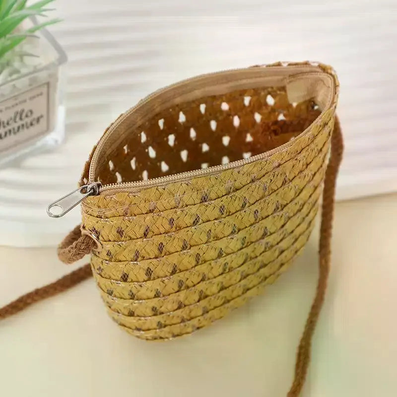 Hollow Handwoven Shoulder Handbag Mini Straw Bag Crossbody Bag Kid Summer Beach Straw Bag Envelope Wallet For Wowen Girls Qme