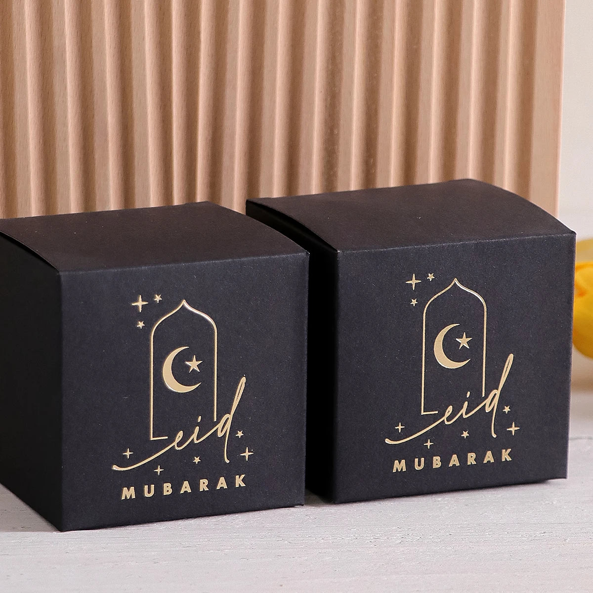 10Elegant Mini Gift Boxes in Classic White, Black and Green Colours with a Gold Crescent and Star Design, Perfect for Candies, C Qme Black-10 Pc S Other Other