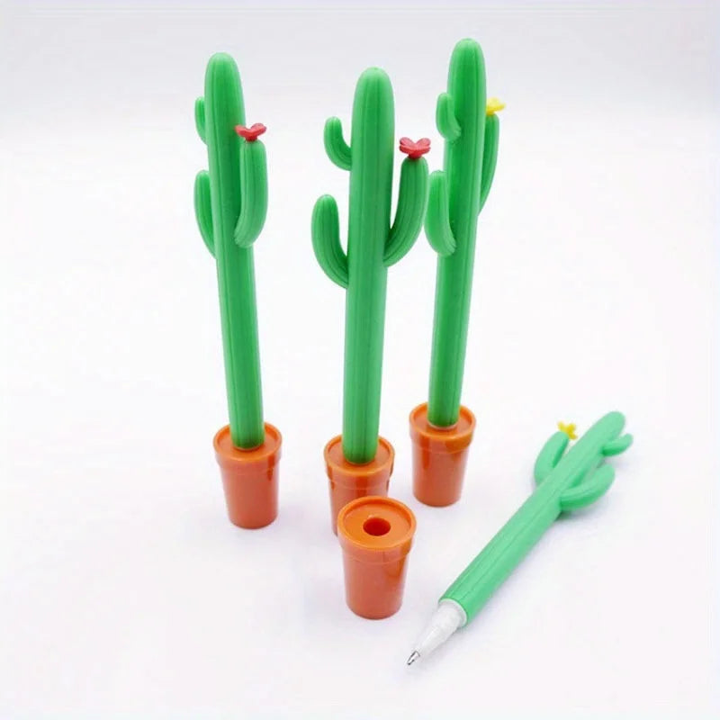 Cute Cactus Shaped Gel Pen, 0.5mm Blue Ink Neutral Pen, Creative Silicone Plant Pen for Students Office Qme