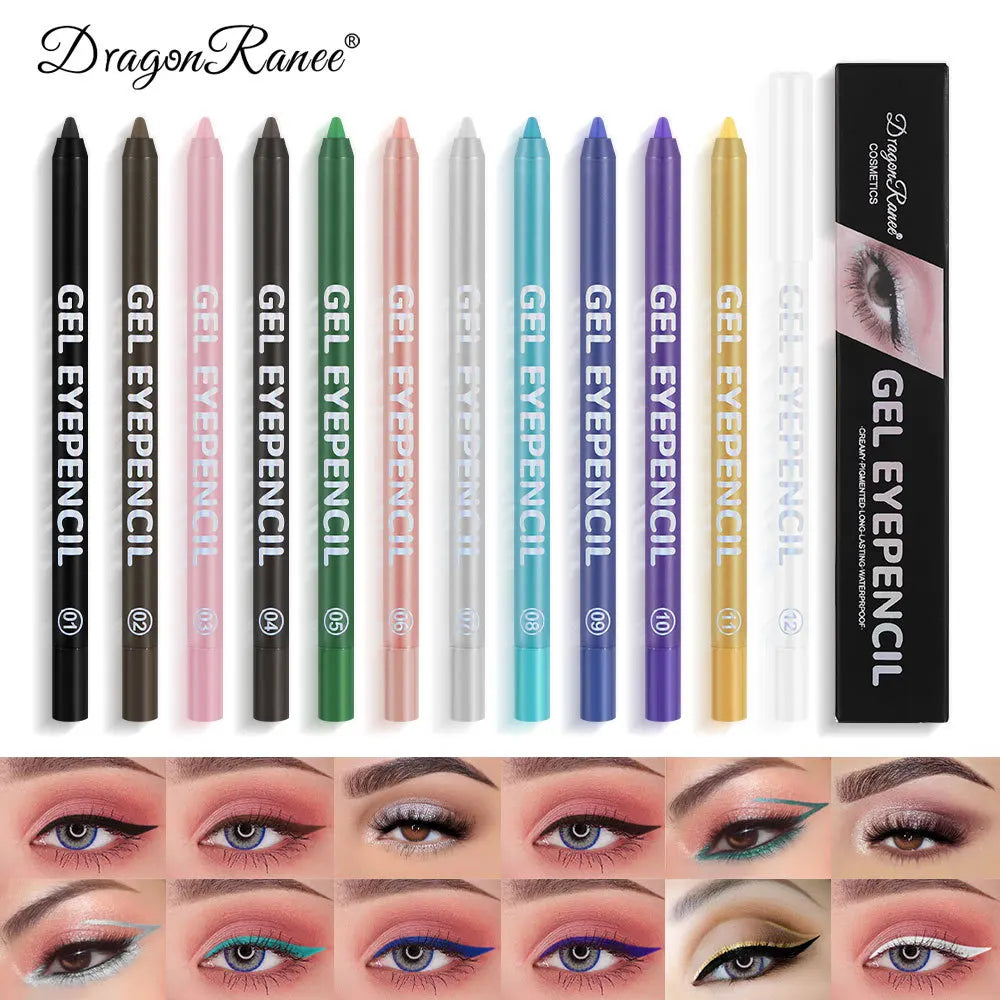 12 Color Matte Eyeliner Gel Pencil Soft Easy to Wear Colorful White Yellow Blue Pink Pearl Gloss Eye Liner Pen Cream Makeup Tool Qme