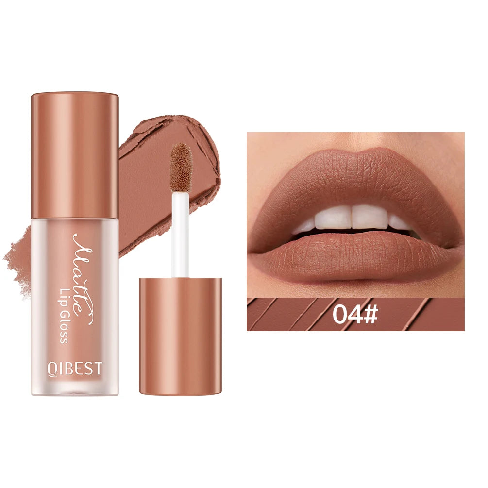 QIBEST 12 Color Liquid Lipstick Matte Velvet Lipgloss Waterproof Long-Lasting High Pigmented Lip Glaze Tint Cosmetics For Women Qme 04