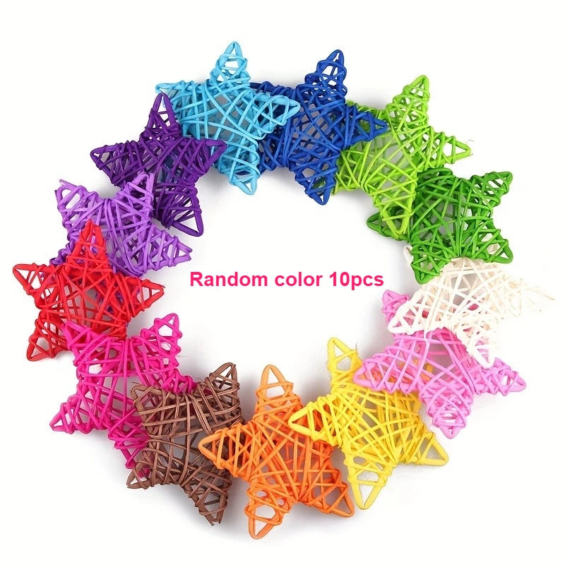 Star shaped rattan ball decoration, star shaped vase filled with star shaped willow balls for home decoration, wedding table Qme Random color 10pcs