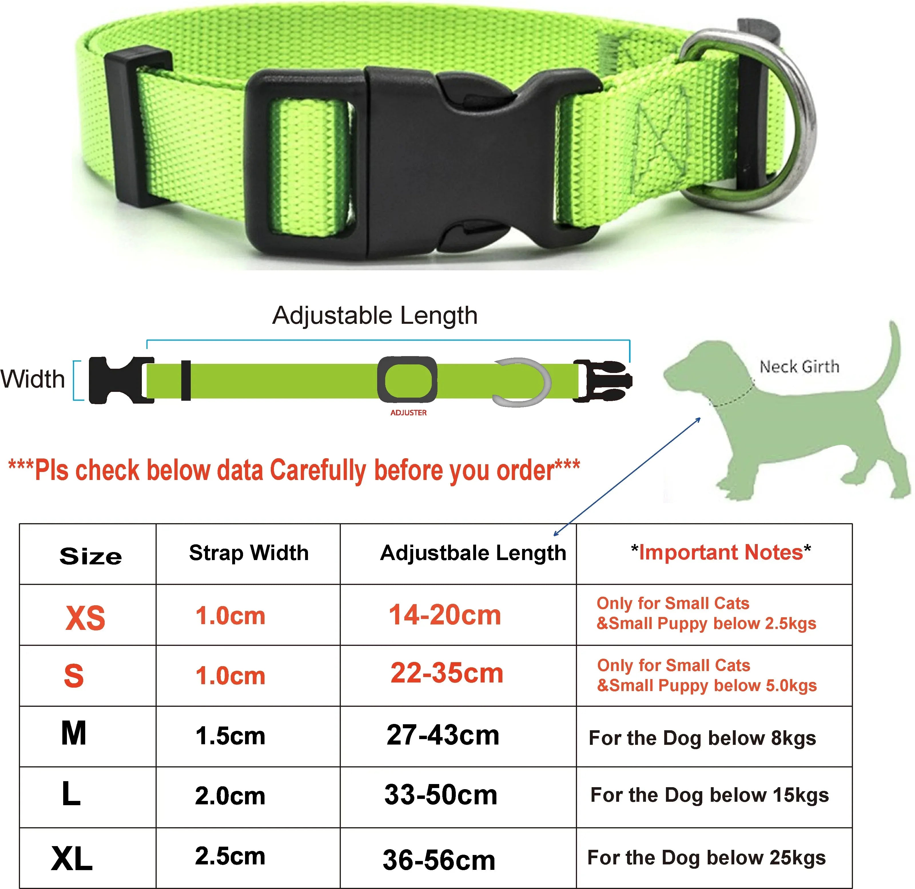 A Adjustable Pet Collars Nylon Puppy Kitten Collar Strong And Durable Neck Band Suitable For Small And Medium Dogs And Cats Qme green L 2.0 (33-50 cm