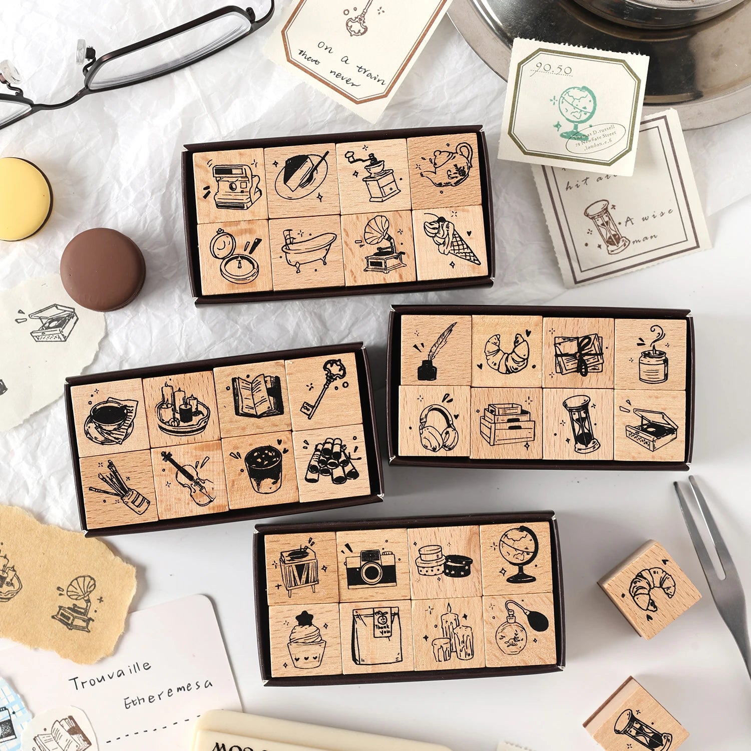 8 Pcs Vintage Cartoon series Wooden Rubber Letter Number Symbol Stamp Set For Card Making Planner Scrapbook Qme