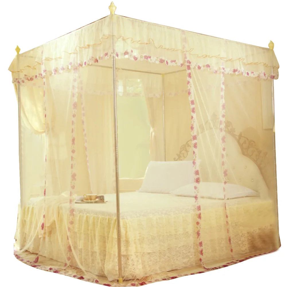 Luxury Lace Mosquito Net 3-Side Opening Design Soft Mesh Fabric Anti-Mosquito Bite Protection for Bedroom No Stand Included Qme