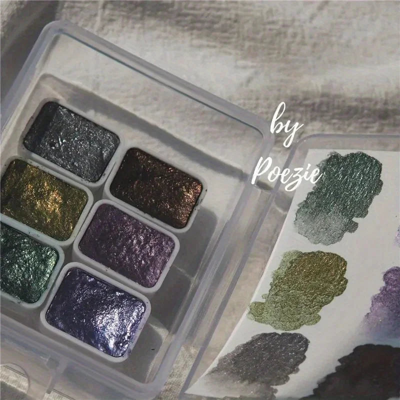 6 Colors Solid Pigment Watercolor Blue Purple Green Decor Metallic Qme