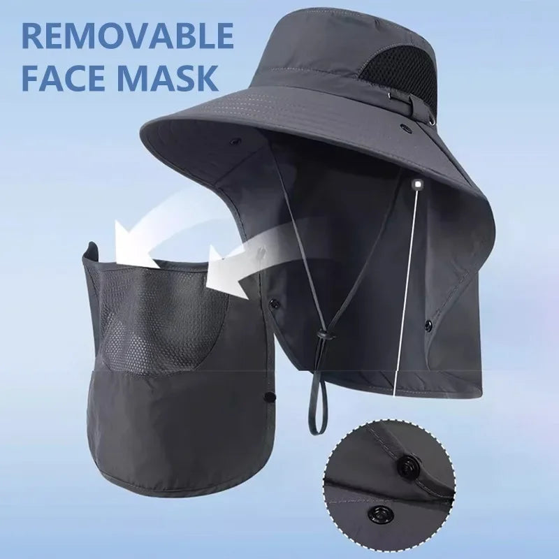 Summer Sun Hats UV Protection Outdoor Hunting Fishing Cap Fishing Hat with Mask UPF 50+ Summer Sun Protection Wide Brim Hat Qme