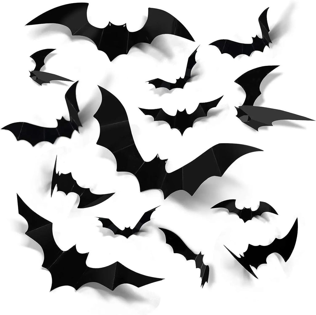 Halloween Black Bat Wall Stickers Party Decor Decals Holiday Scene Qme