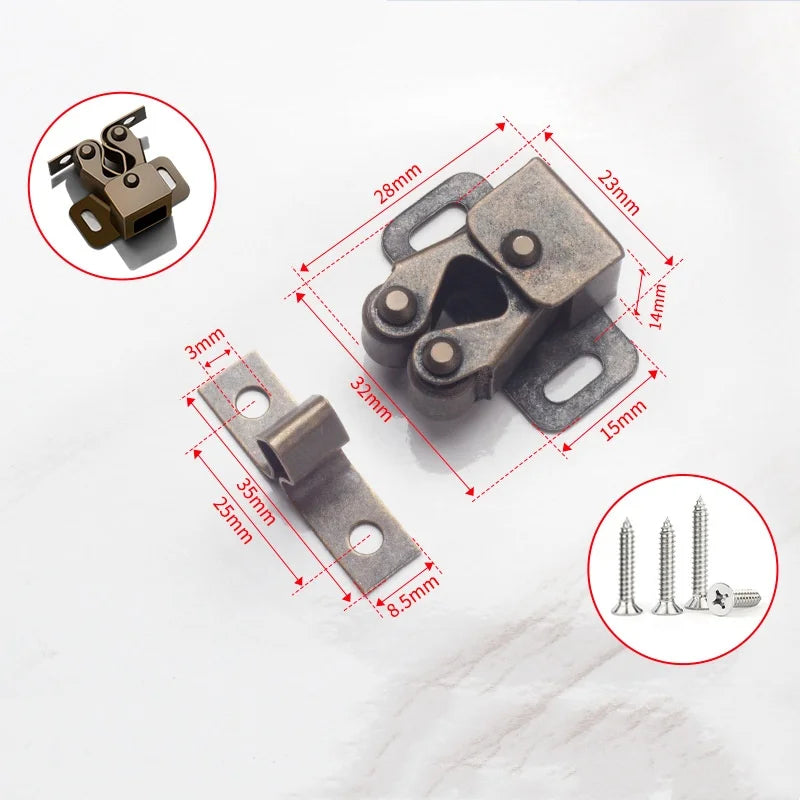 10/5pcs Stainless Steel Vintage Door Latch Lock Press-type Wardrobe Door Buckle Dual Wheel Spring Fixed Lock Home Lock Hardware Qme antique bronze 5pcs