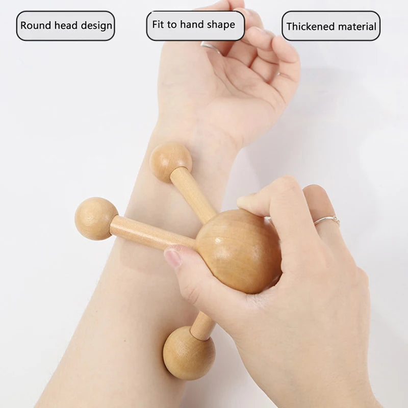 Neck Back 3 4-Leg Massage Roller Hair Growth Stress Relief Wooden Qme