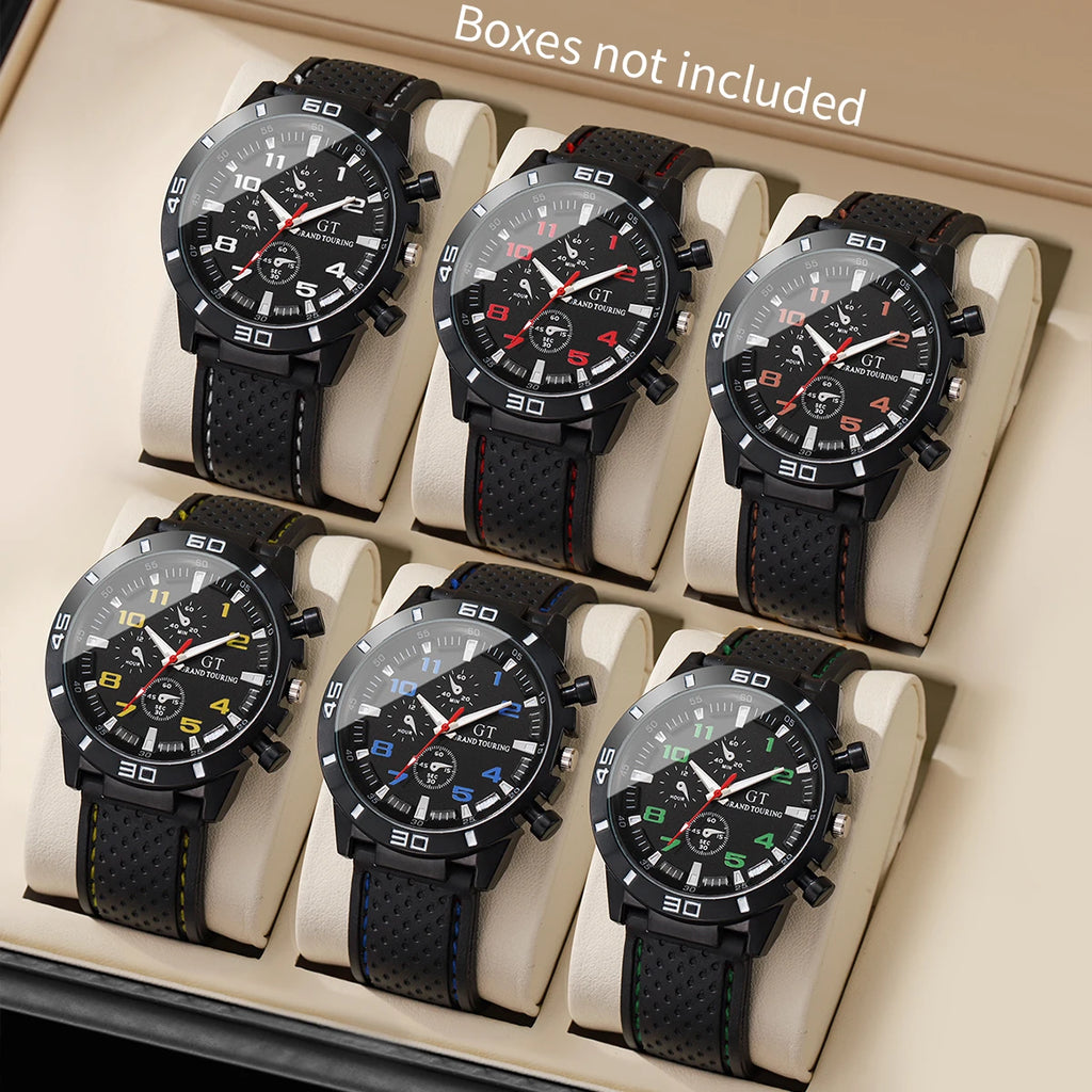 6 Pçs/set Homens Relógios Moda Banda de Silicone Mens Relógios Esportivos Reloj Hombre (Sem Caixa) Qme Other
