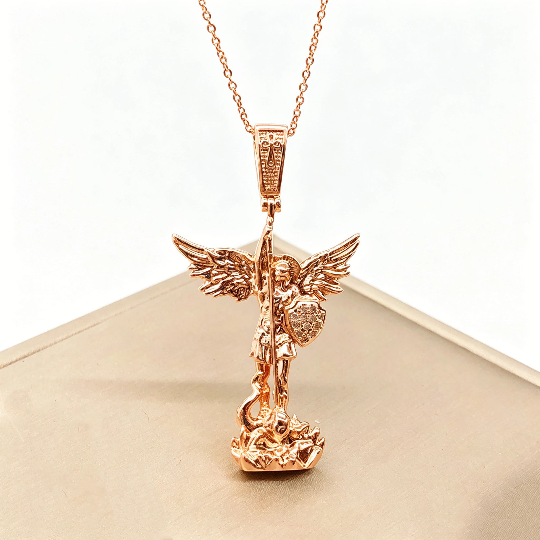Classic Gold Rose Gold t St. Michael the Archangel Necklace Christian Faith Amulet Guardian Angel Zirconia Jewelry for Men Women Qme 6