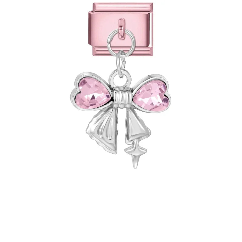 Wholesale Butterfly Bow Stars Love Heart Key Planet Shiny CZ Flower Italian Charms Fit 9mm Stainless Steel Bracelets Jewelrys Qme Style 29