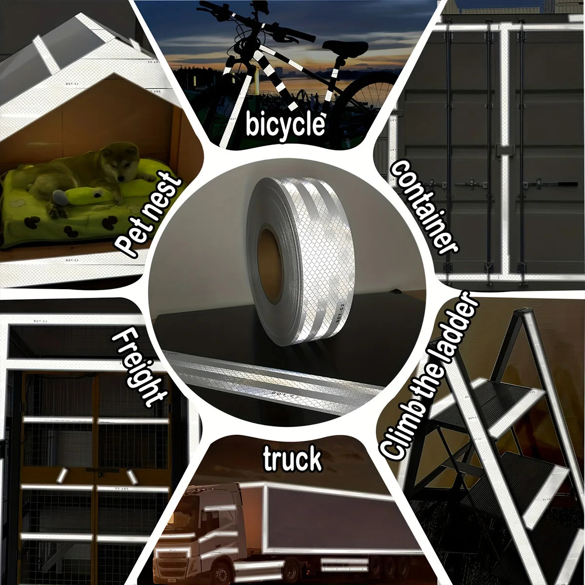 White Reflective Tape DOT-C2 Safety Warning Sticky Road Conspicuous Sticker Waterproof Reflective Strip For Truck Van Qme