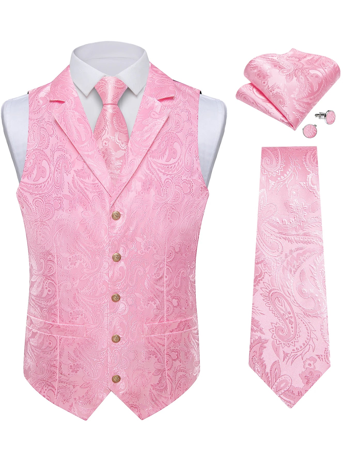 Men's Paisley Suit Vest Tie Formal Waistcoat Matching Necktie Qme MJTZ0727 L
