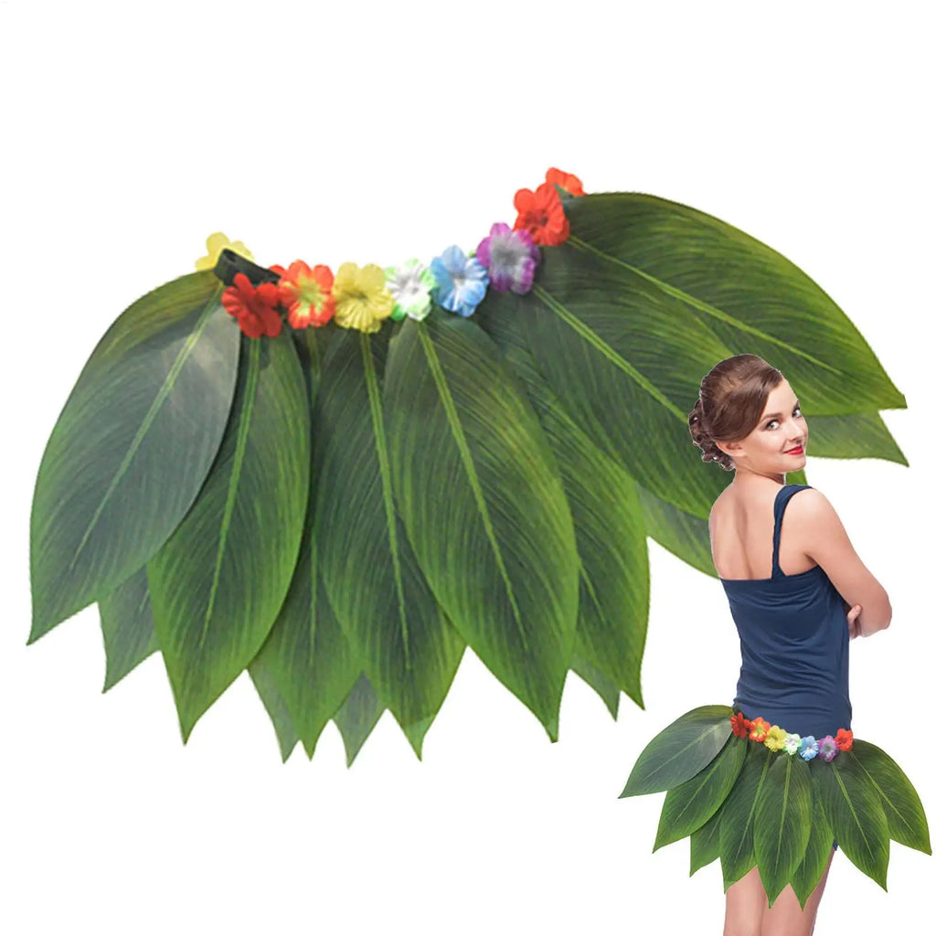 Leaves Skirt Hawaiian Green Grass Skirt Kids Dress Up for Party Girls Photo Autumn Cosplay Teens Stage Performance Halloween Qme