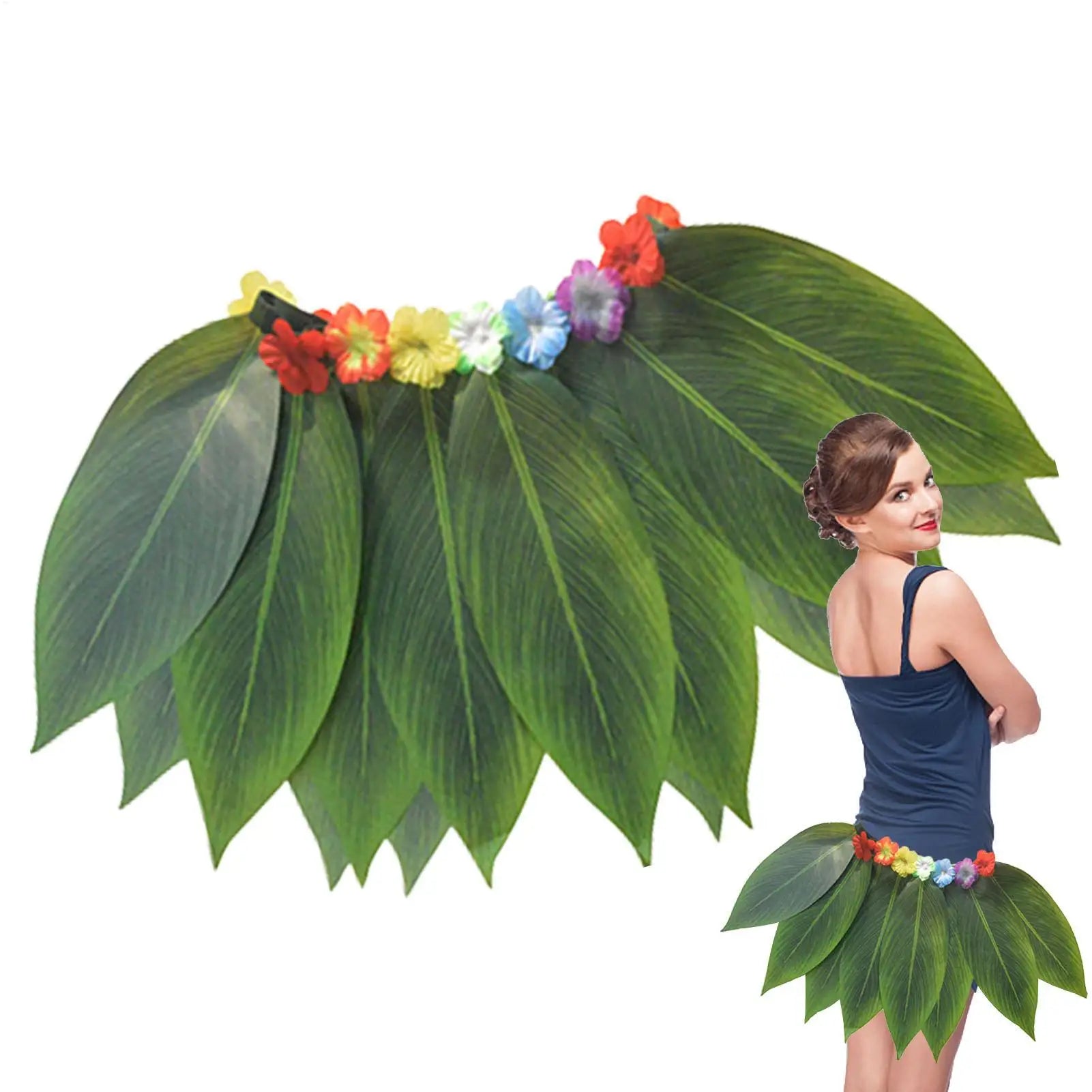 Leaves Skirt Hawaiian Green Grass Skirt Kids Dress Up for Party Girls Photo Autumn Cosplay Teens Stage Performance Halloween Qme