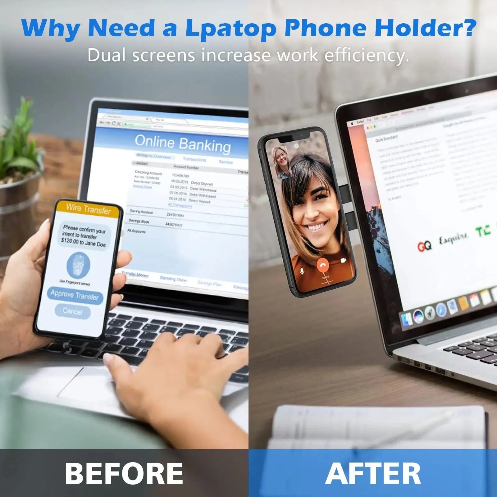 Magnetic Laptop Phone Holder Computer Monitor Side Cell Phone Slim& Foldable For iPhone 14/13/12 Series Case and All Phone Qme