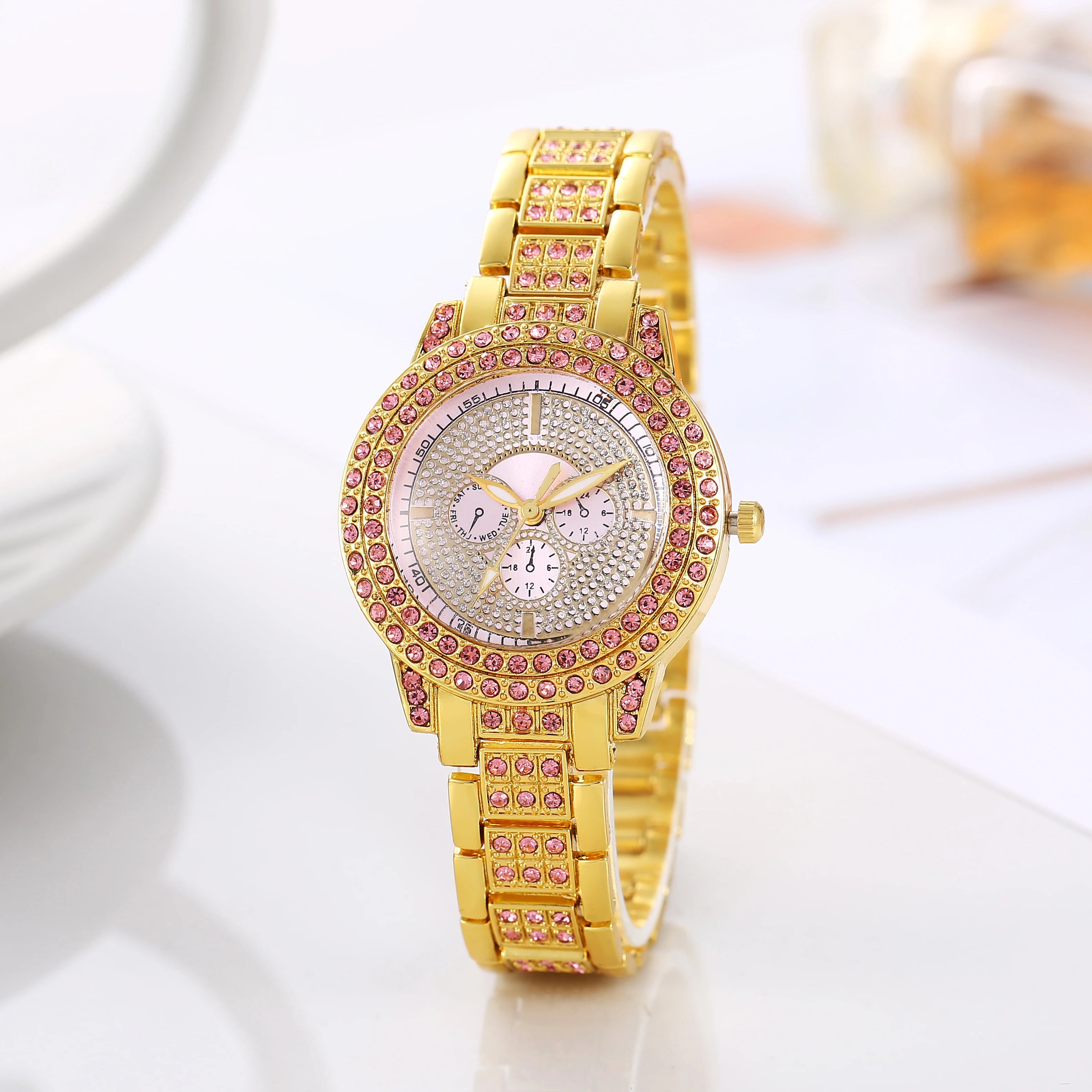 Full Diamond Roman Literal Steel Strip Women's Watch Starry Sky Business Quartz Watch Women's Watch Qme Gold