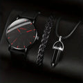 3pcs/set 1 Round Men's Quartz Watch And 1 Bracelet 1 Necklace Qme Bronze No