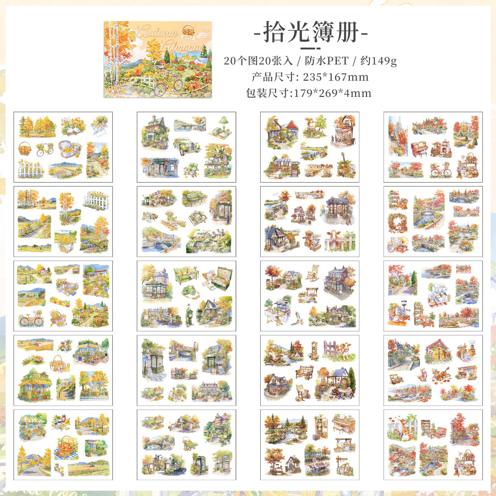 20 Sheets Four Seasons Travel Landscape Theme Large PET Stickers for Scrapbooking DIY Frame Collage Decoration Laptop Skateboard Qme autumn