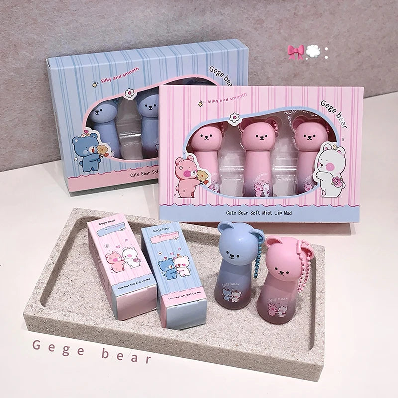 Gege Bear Cute Pendant Matte Lip Glaze Velvet Clay Long-lasting Qme