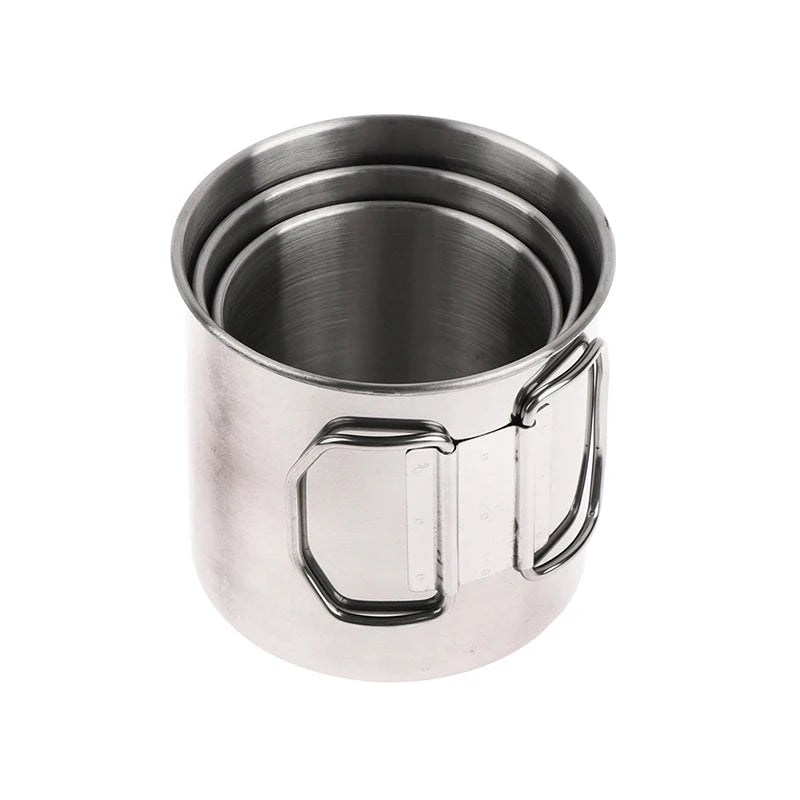 Stainless Steel Folding Handle Cup Portable Carabineroutdoor Camping Qme