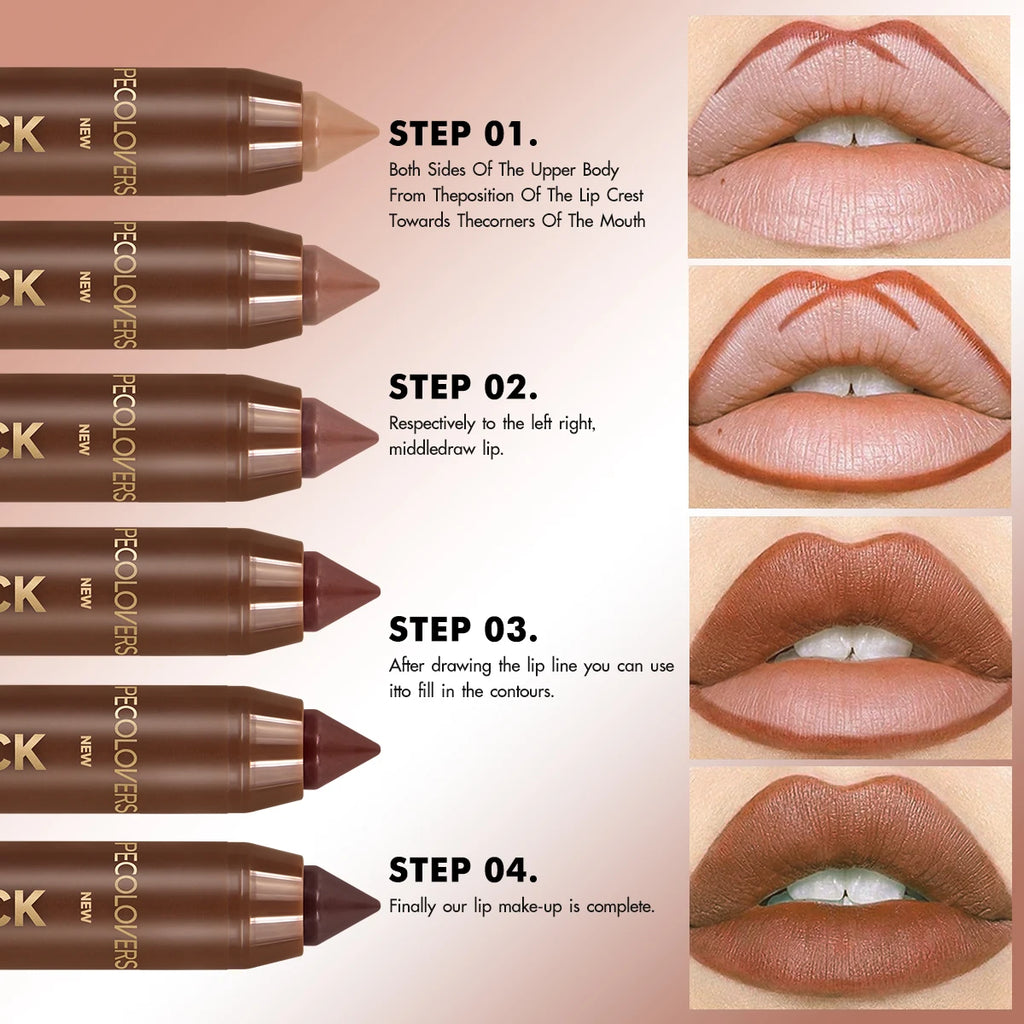 2In1 Matte Lipstick Pencil Waterproof Long Lasting Lip Brown Velvet Qme