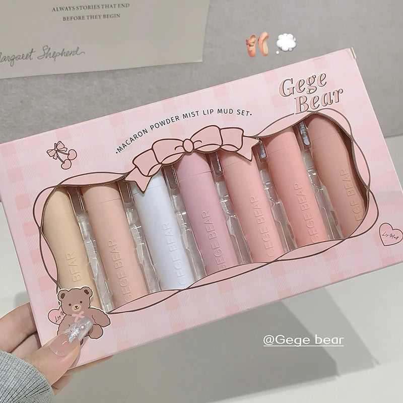 Dark Brown Matte Velvet Lip Mud Gloss Gege Bear Lipstick Non-stick Qme