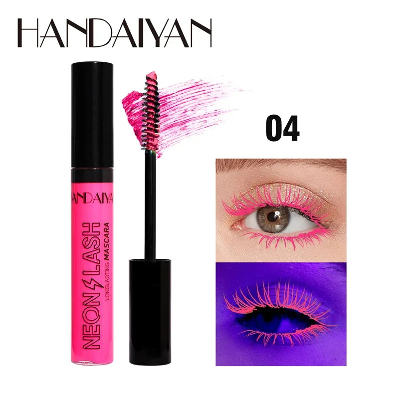 Fluorescence Mascara Waterproof No Blooming Fast Dry Colorful Neon Eyelashes Curling Yellow Blue Lengthens Eye Lashes Cosmetics Qme 04