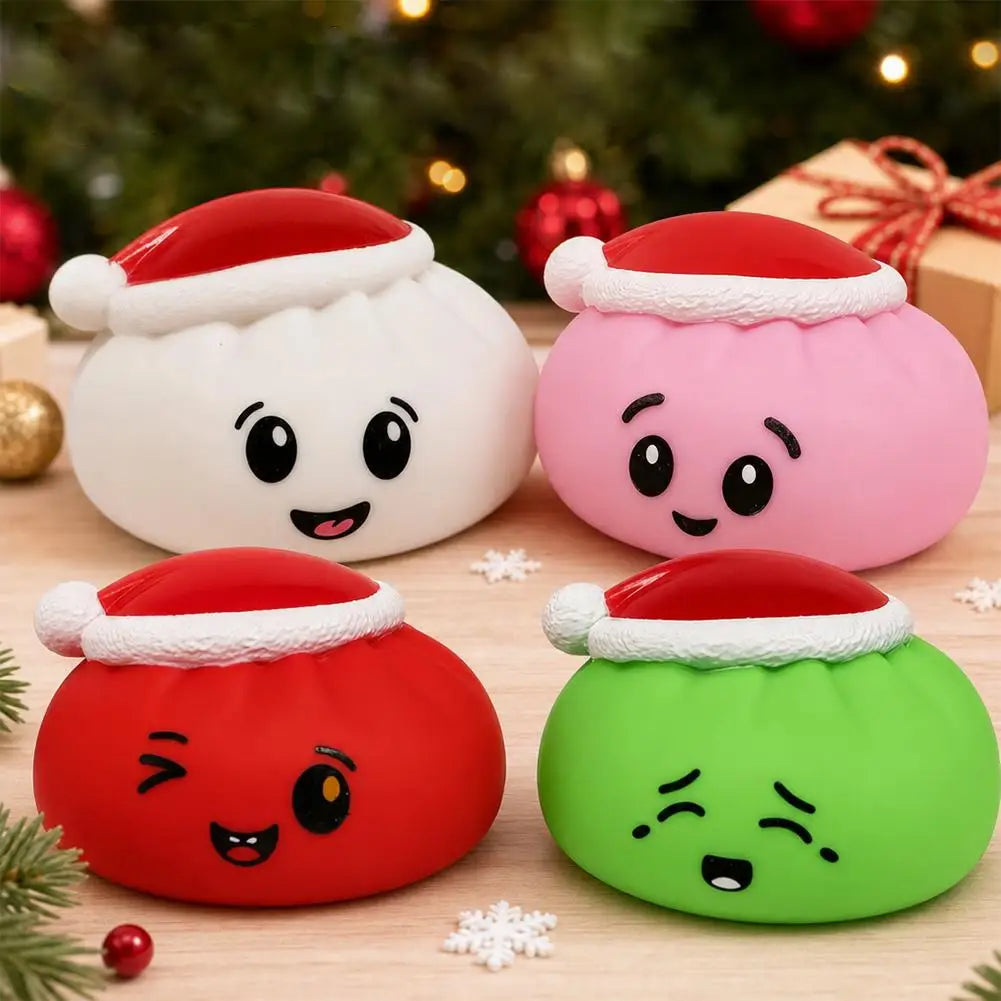Christmas Hat Bun Squishy Toy Stress Relief Squeeze Funny Sound PVC Qme