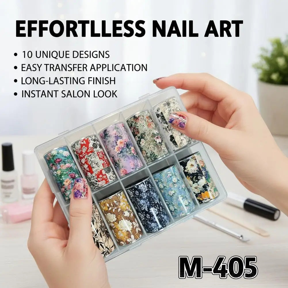 10 Rolls Flower Nail Foil Nails Art Design Stickers Decals Qme