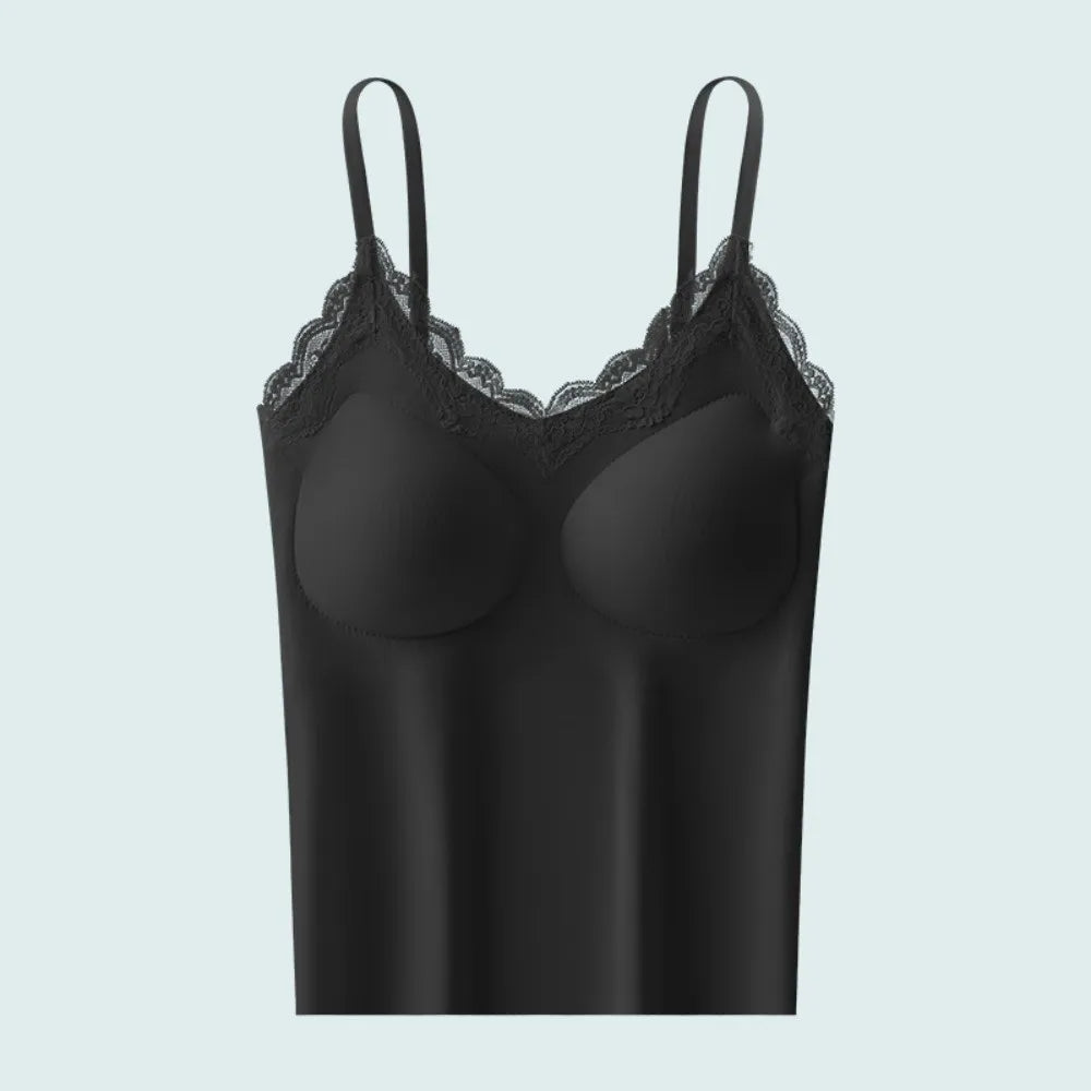 Ins Fashion Lace Women Ice Silk Camisole Non Trace Slim Fit Suspender Qme Black M