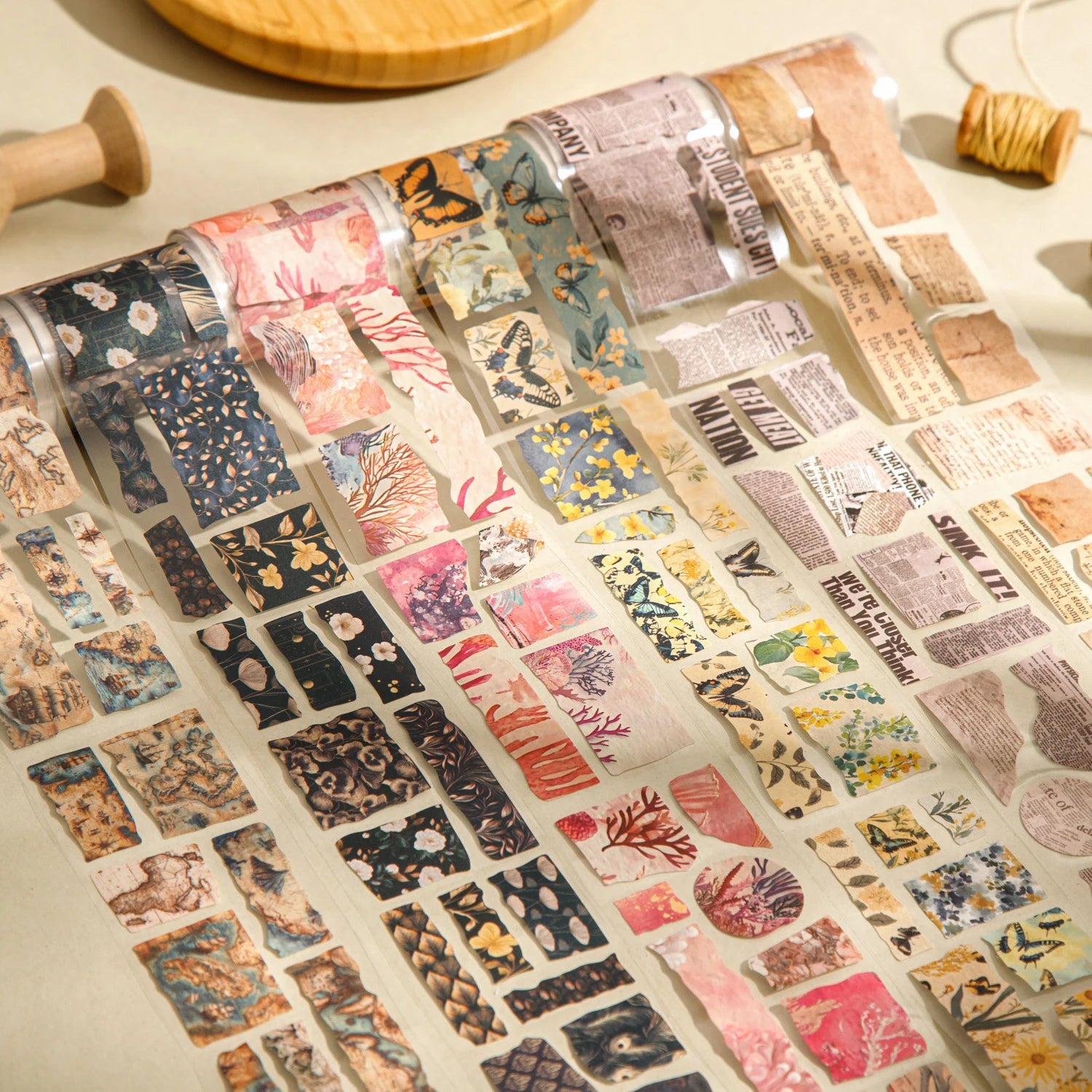 1 Roll Vintage Handmade Theme Ready-to-Use Washi Tape for DIY Journal Scrapbooking Phone Case Notebook Decoration Qme